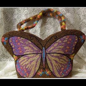 Butterfly Beaded Handbag (Brown)